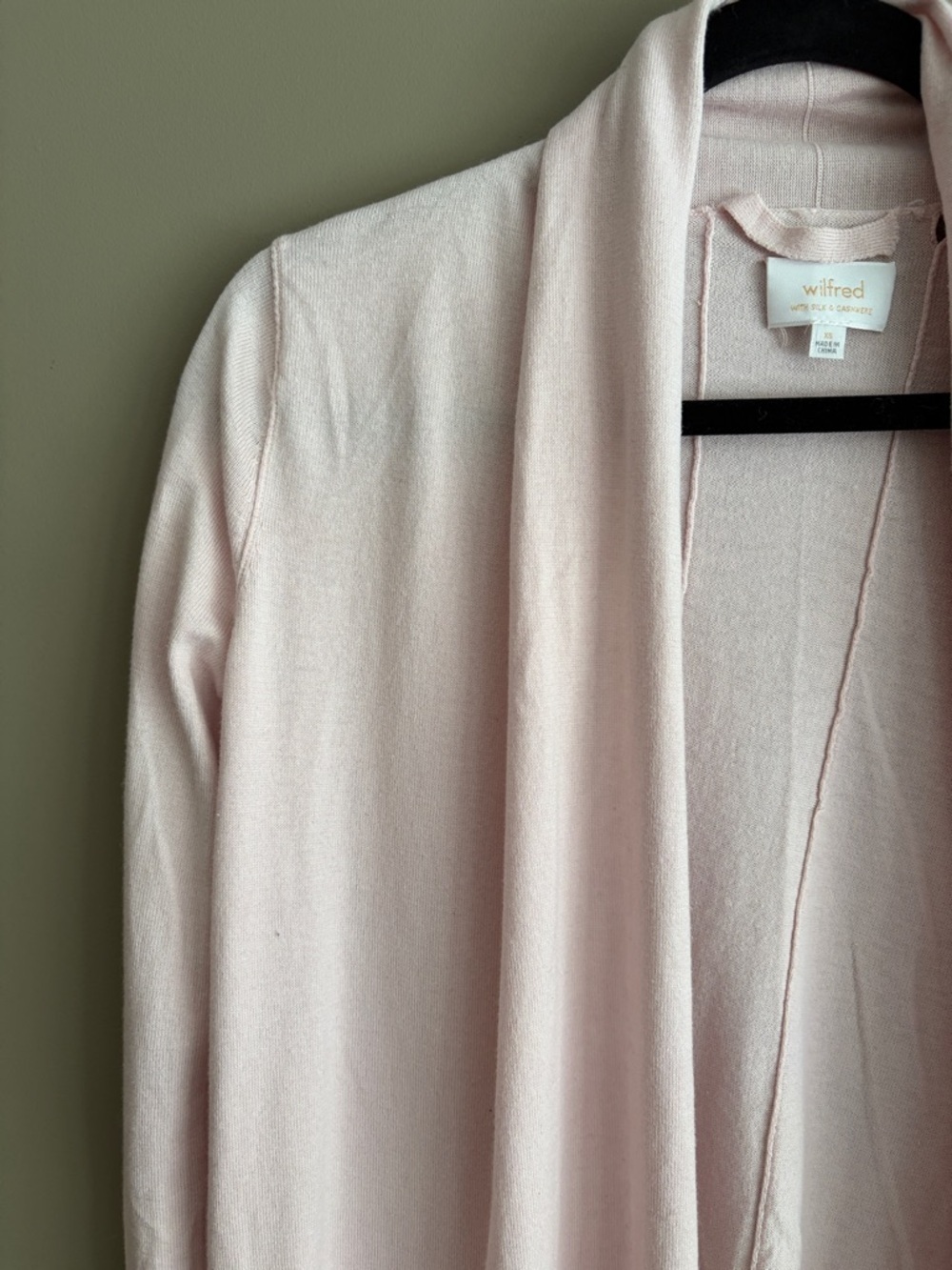 WILFRED Soft Pink Open-Front Silk & Cashmere Draped Cardigan size XS - Picture 2 of 11